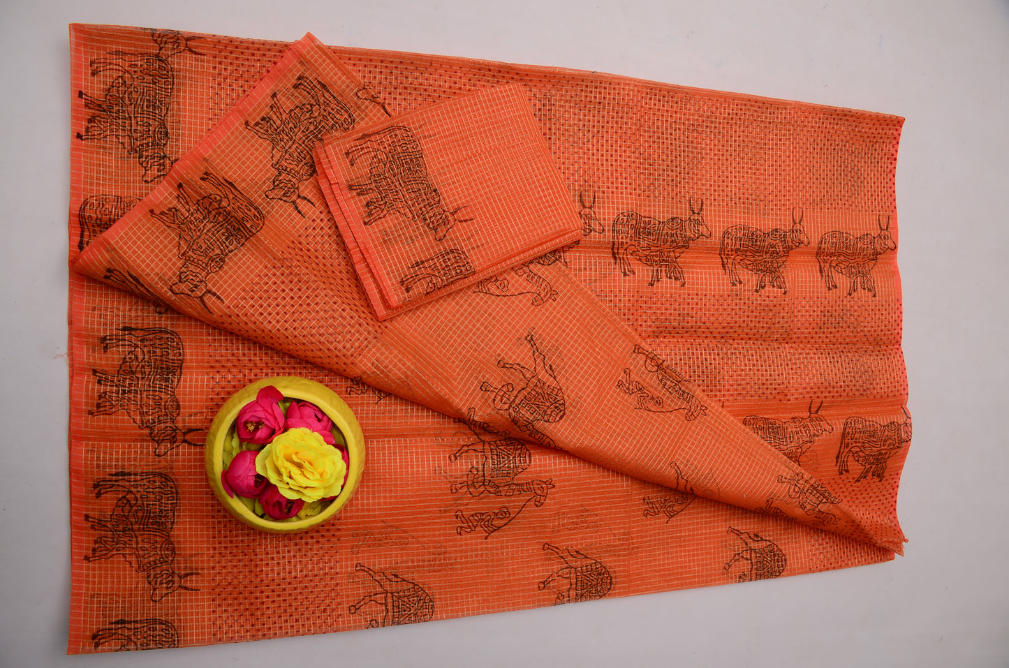 Elegant Orange Tissue Kota Doria Saree | Festive Ethnic Wear Collection