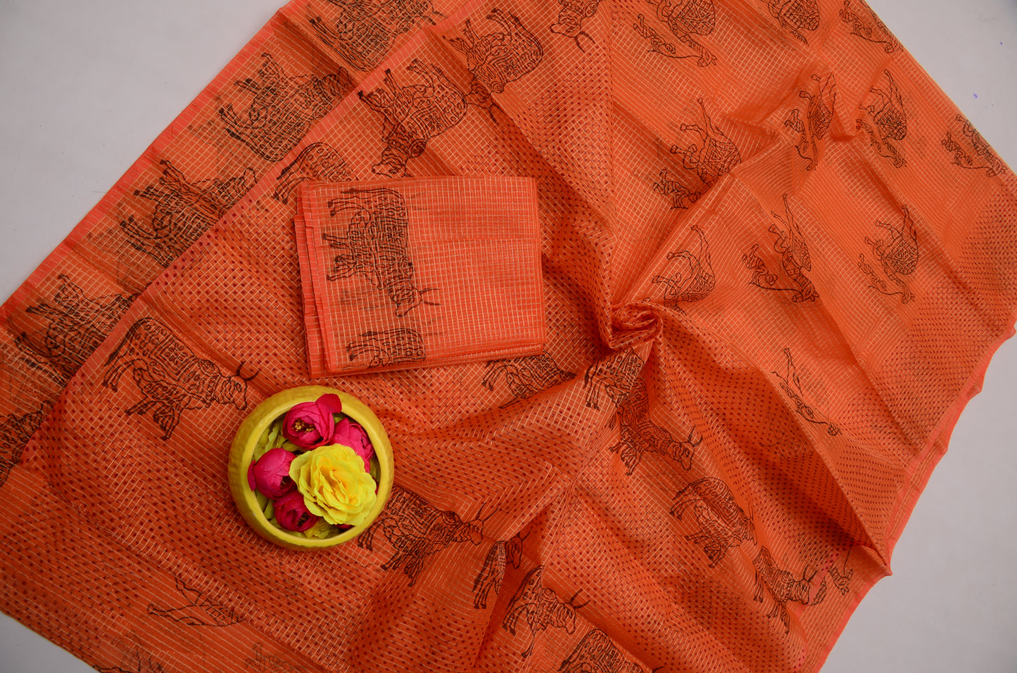 Orange Kota Doria Tissue Saree with Blouse | Janmashtami Special Saree