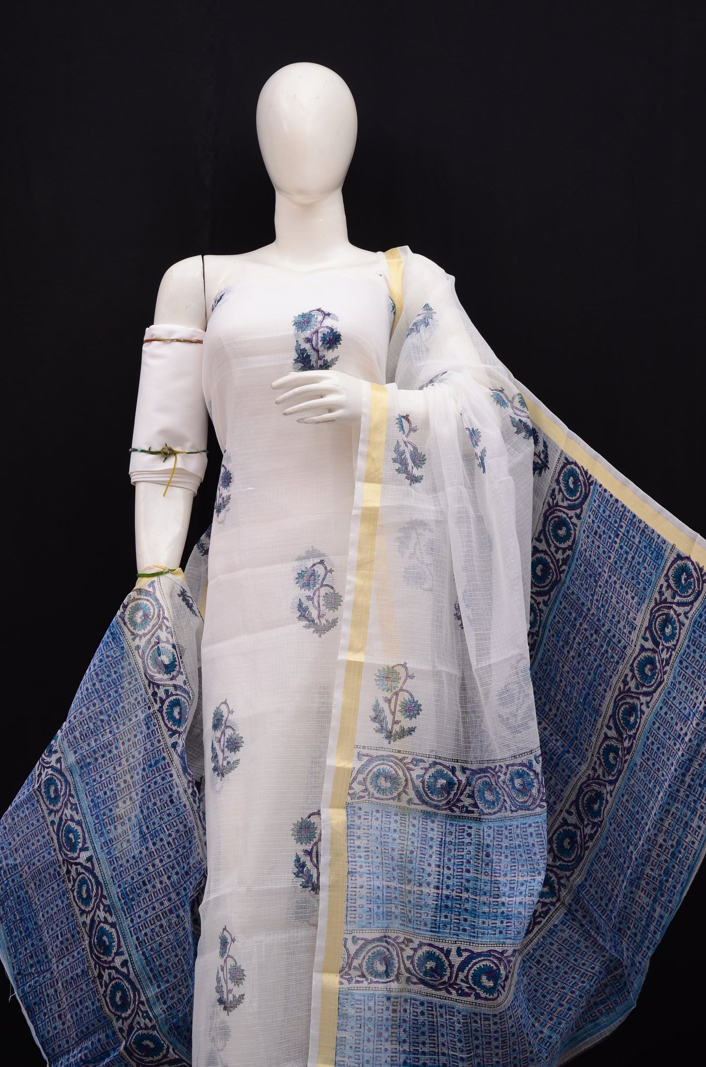 Floral Handblock Printed 3-Piece Unstitched Suit Lavender