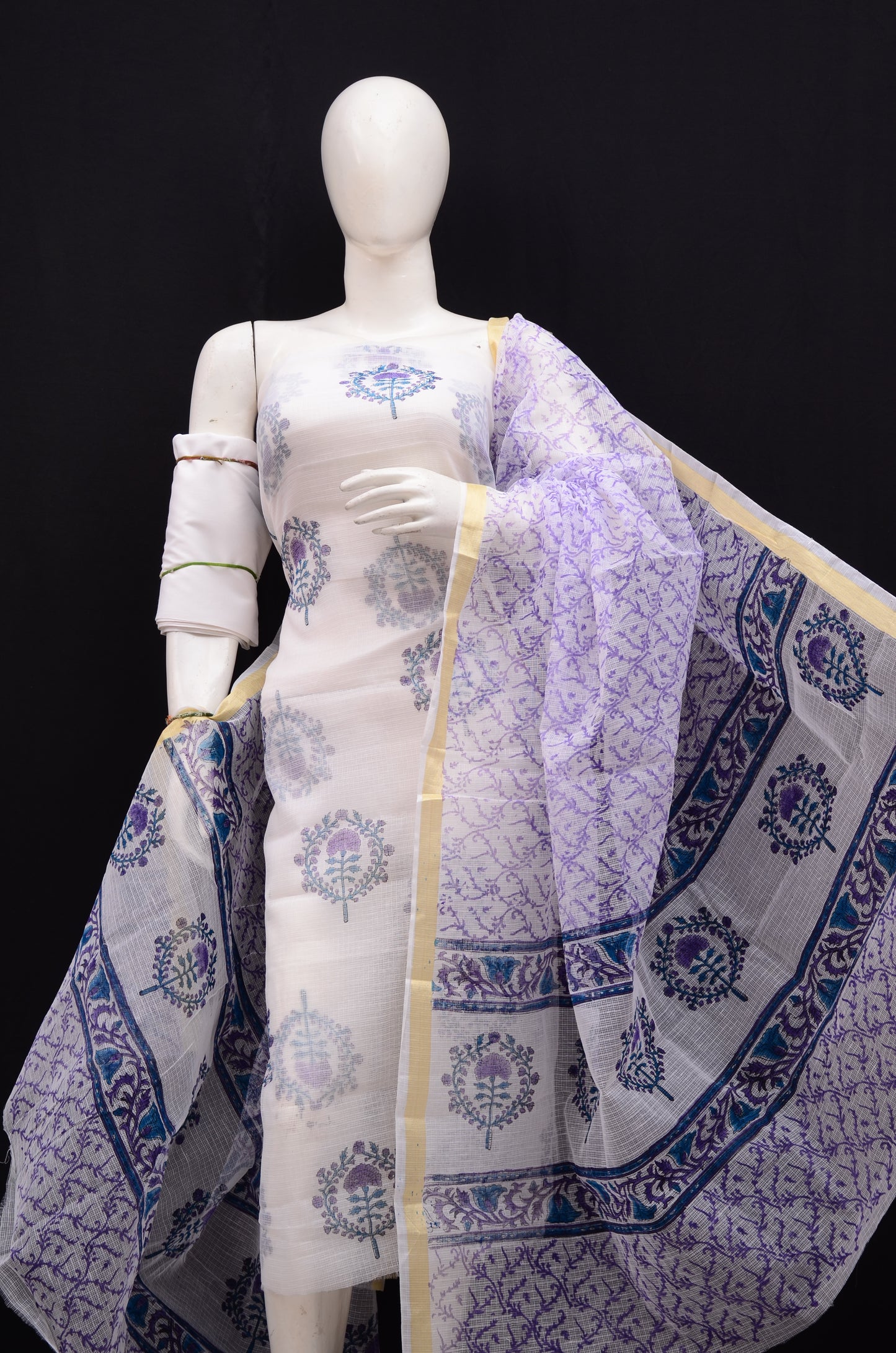 Floral Hand block Printed 3-Piece Unstitched Suit Lavender