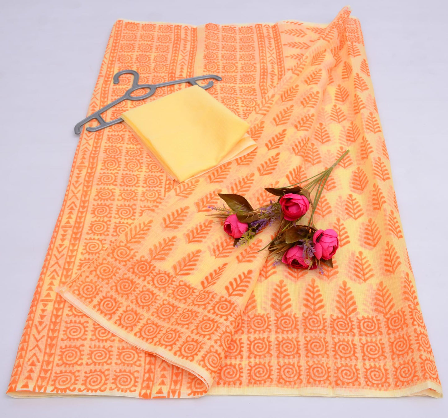 Premium Handblock Printed Saree with Running Blouse Orange
