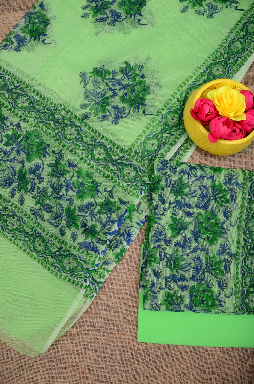 Hand block Printed Floral Suits Green