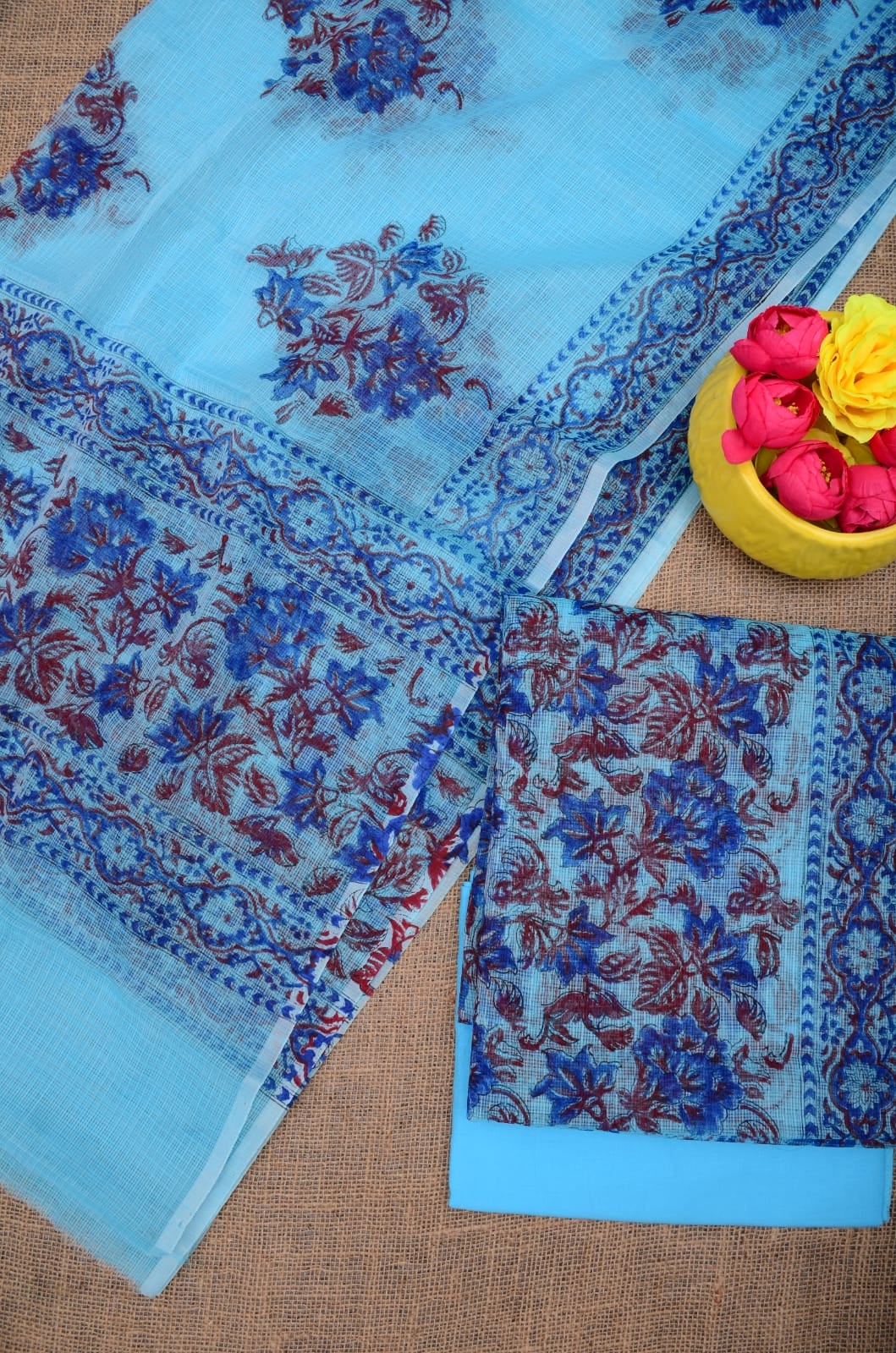 Hand block Printed Floral Suits Blue
