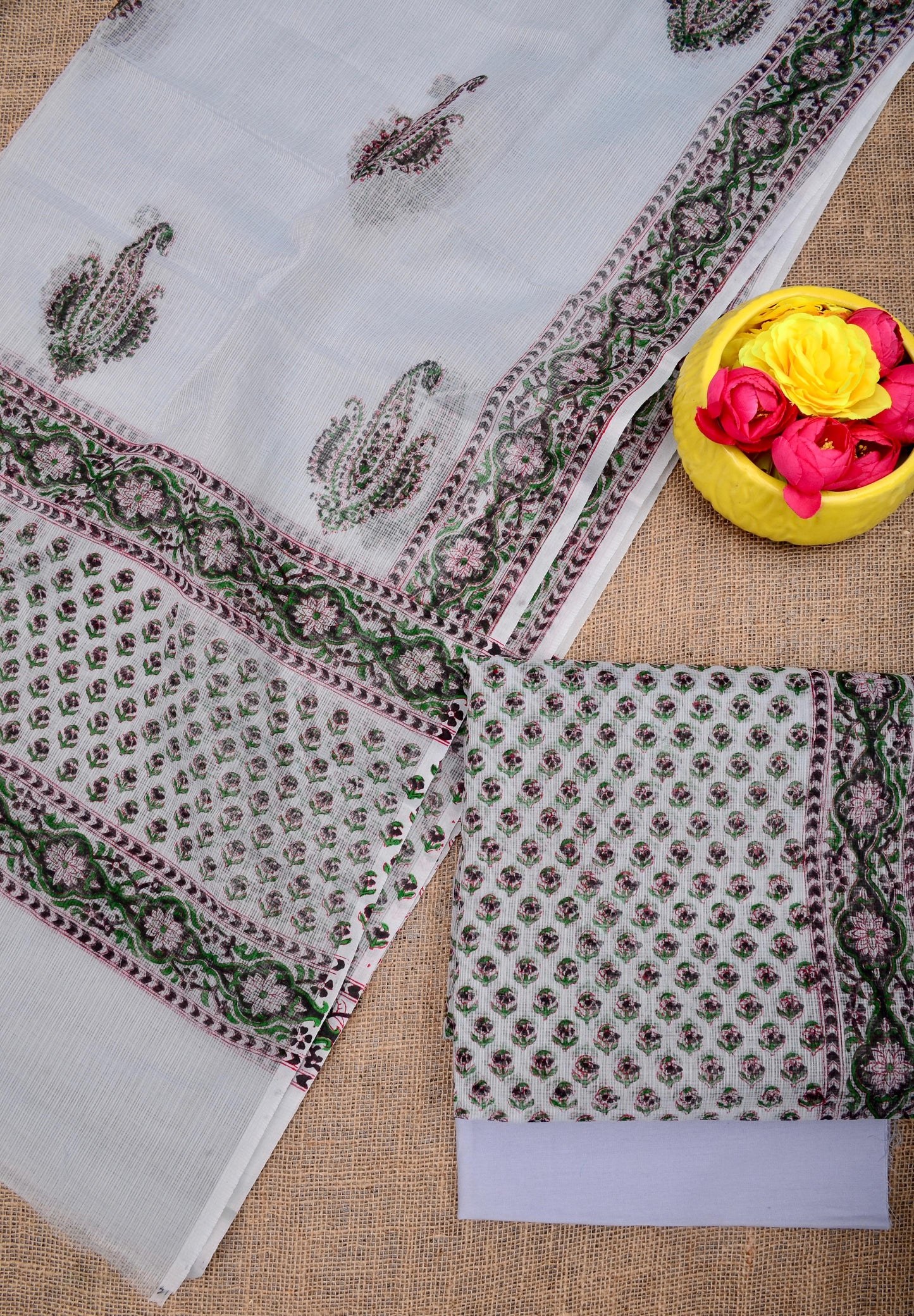 Designer Grey Kota Doria Hand Block Print Suit Collection