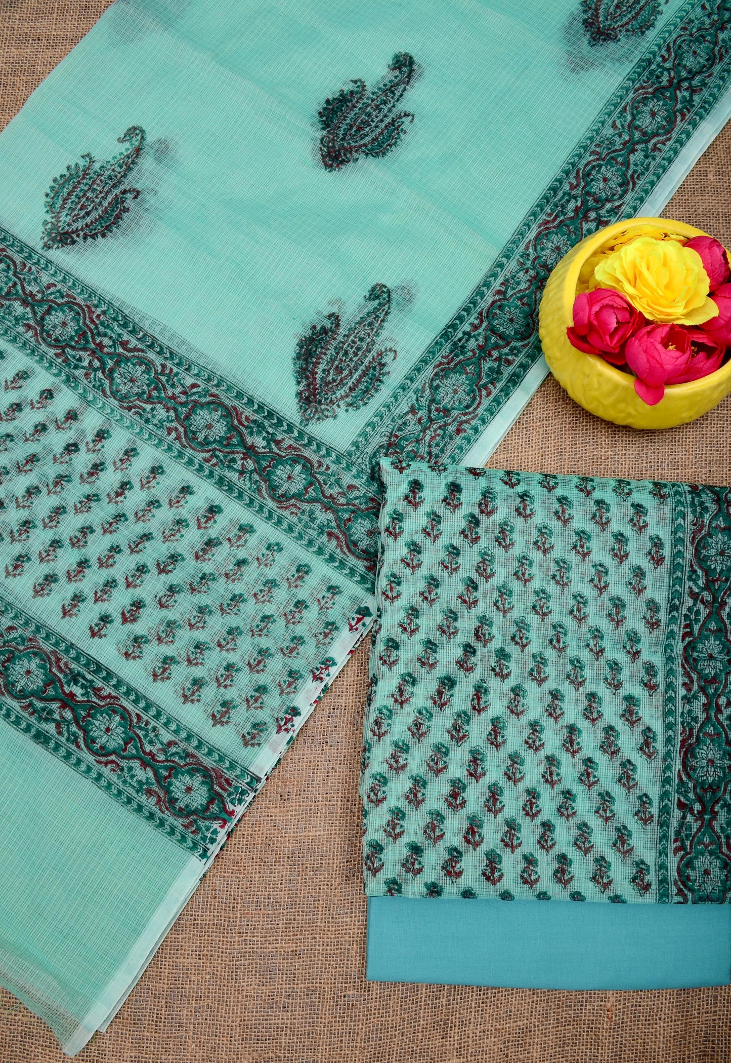 Stylish Blue Kota Doria Ethnic Suit with Dupatta