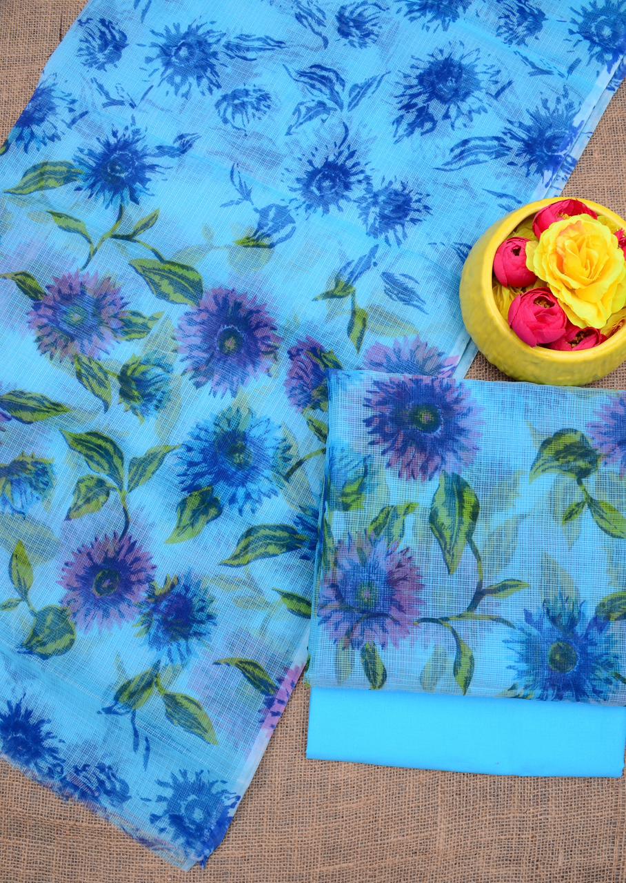 Traditional Blue Kota Doria Printed Salwar Suit Set