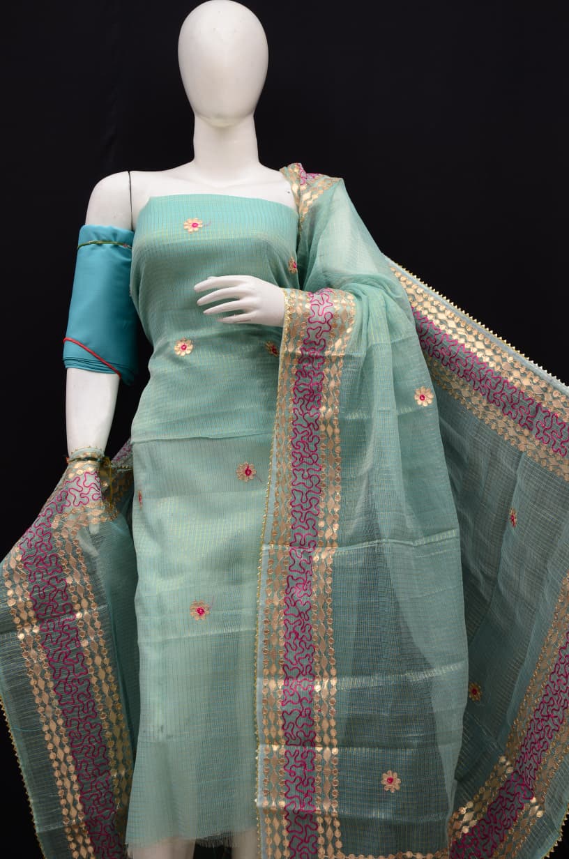 Elegant Sea Green Kota Doria Gota Patti Dress Material