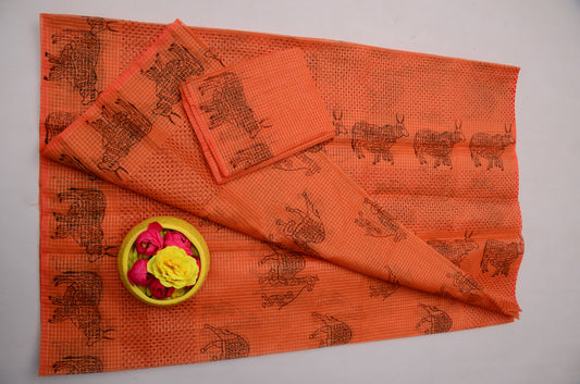 Elegant Orange Tissue Kota Doria Saree | Festive Ethnic Wear Collection