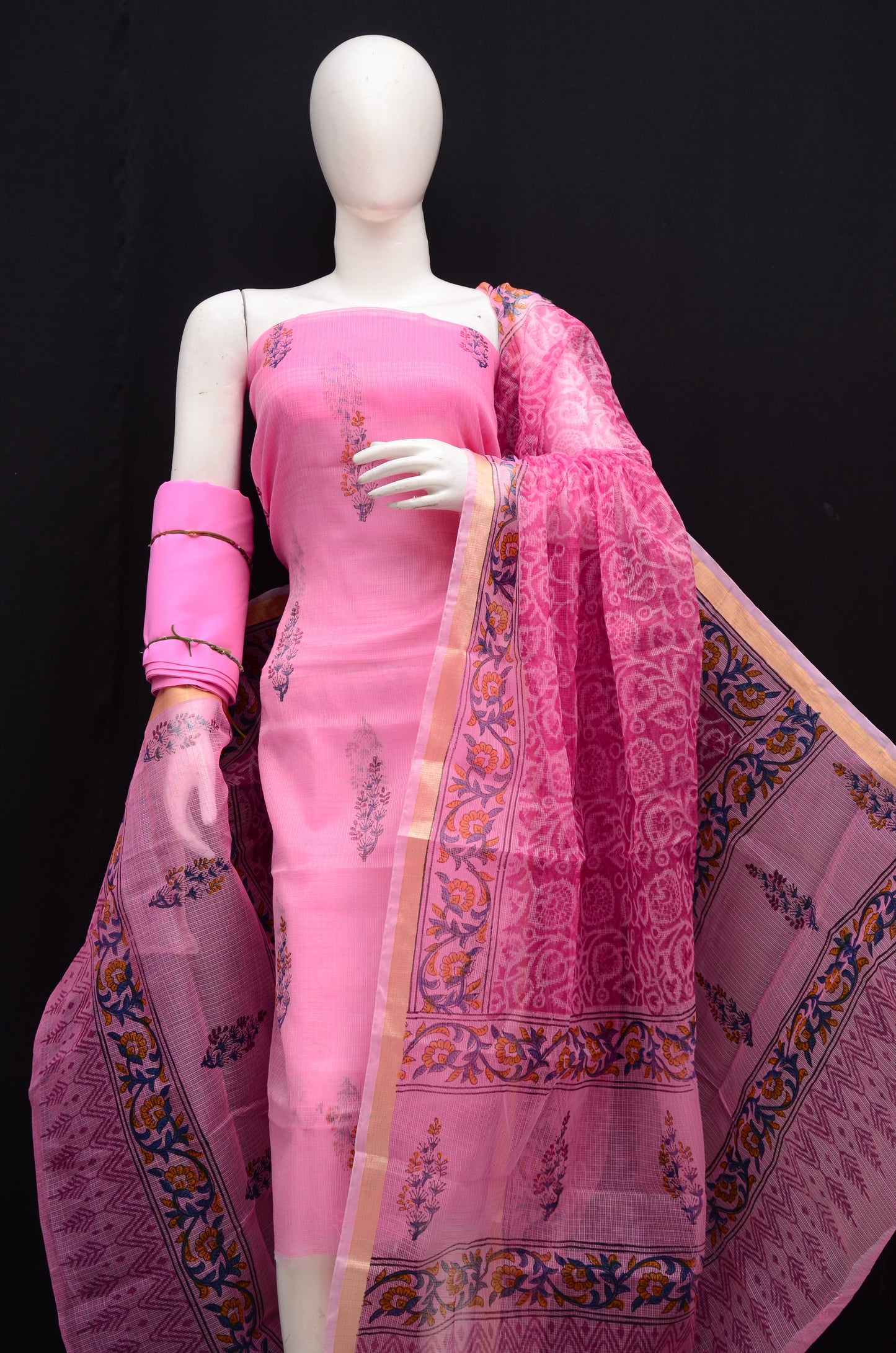 Traditional Handblock Printed 3-Piece Unstitched Suit (4 color options)