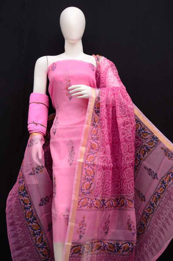 Traditional Handblock Printed 3-Piece Unstitched Suit (4 color options)