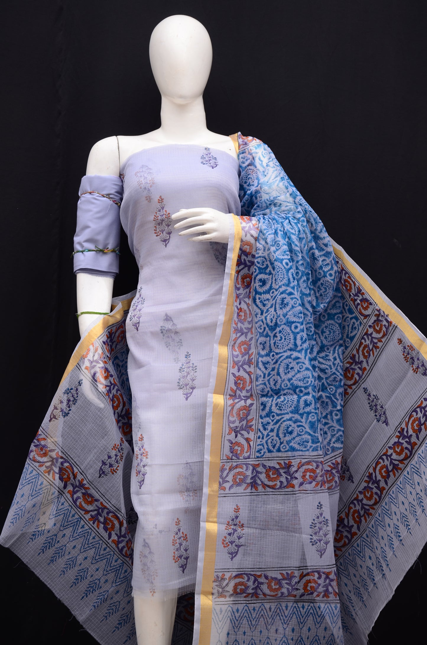 Traditional Handblock Printed 3-Piece Unstitched Suit (4 color options)