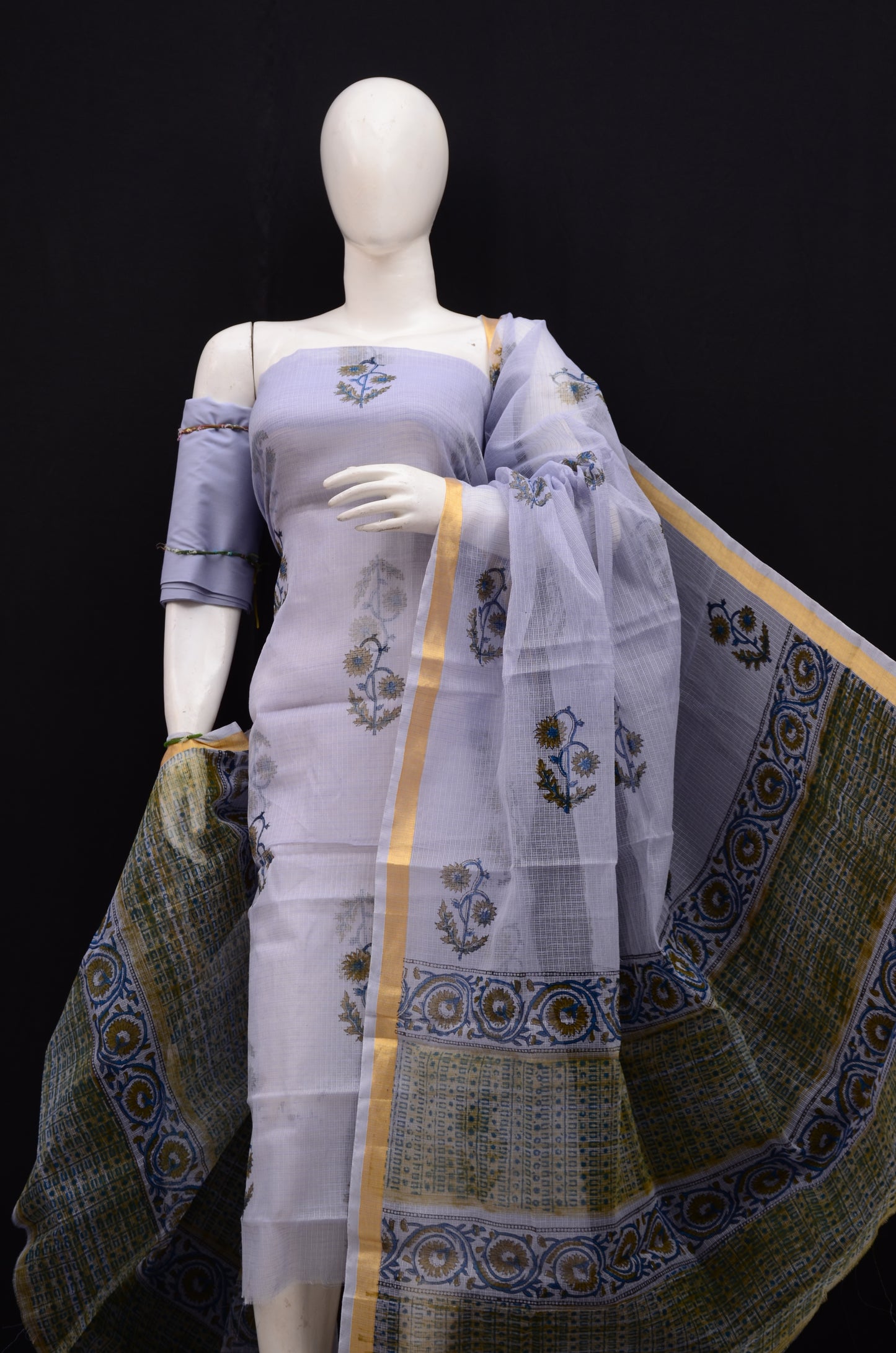 Floral Handblock Printed 3-Piece Unstitched Suit (5 color options)