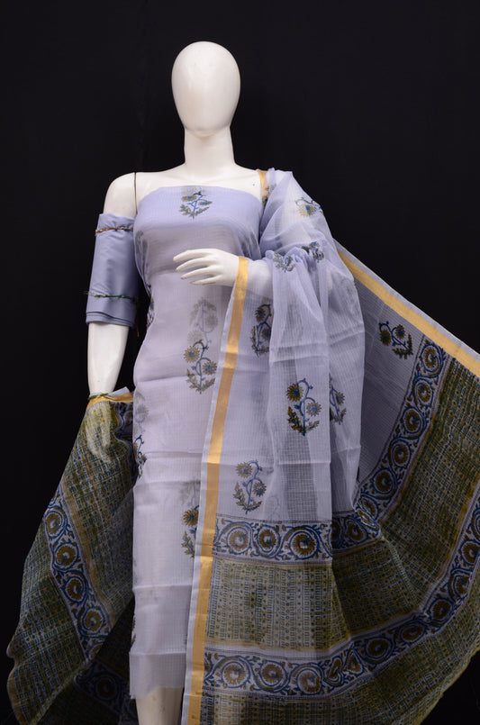 Floral Handblock Printed 3-Piece Unstitched Suit (5 color options)