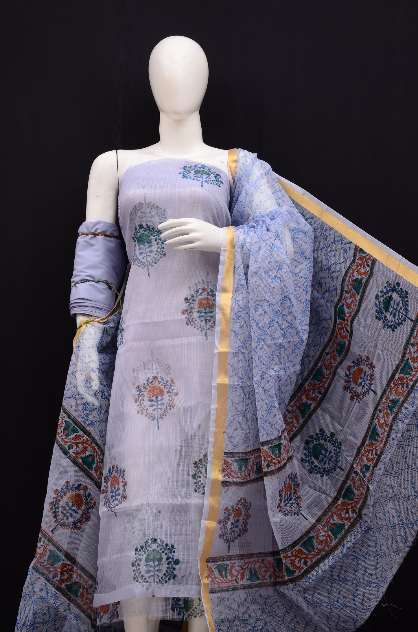 Floral Hand block Printed 3-Piece Unstitched Suit Purple