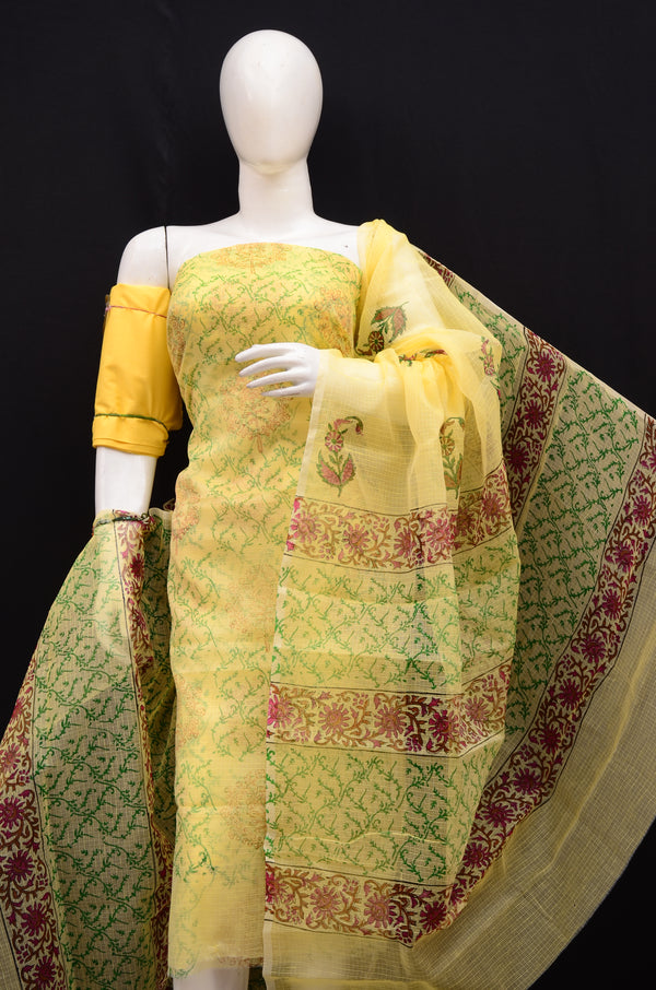 Floral Handblock Printed 3-Piece Unstitched Suit (4 colors)