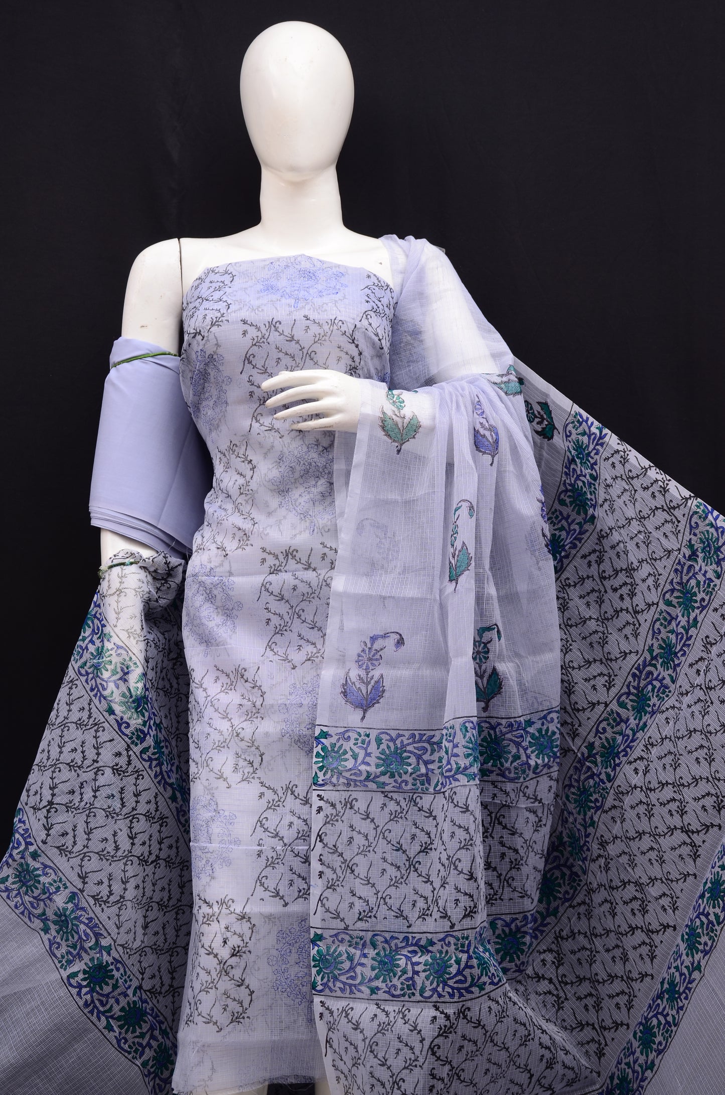 Floral Handblock Printed 3-Piece Unstitched Suit Purple