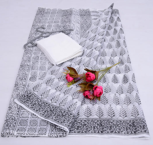Premium Handblock Printed Saree with Running Blouse (7 color options)