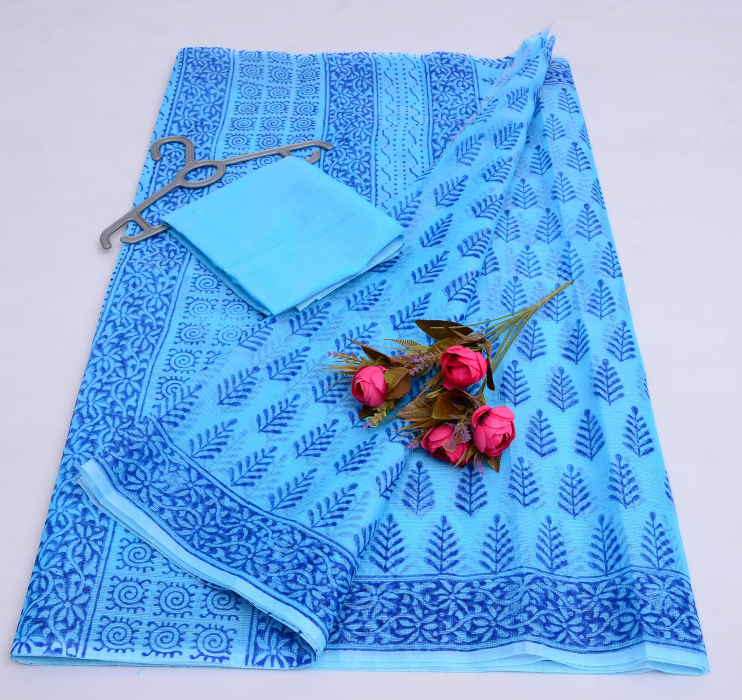 Premium Handblock Printed Saree with Running Blouse Blue