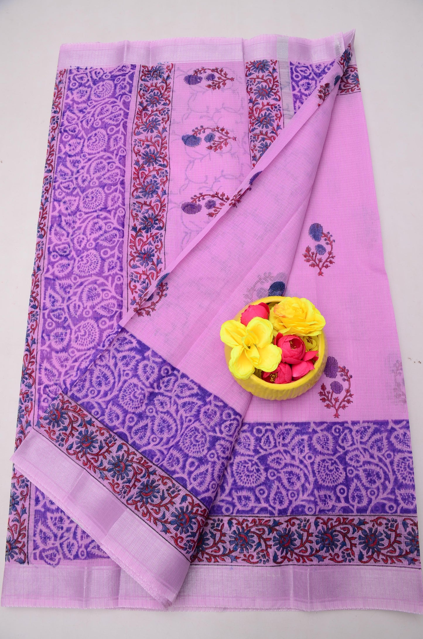 Premium Handblock Printed Saree with Matching Blouse (14 color variants)