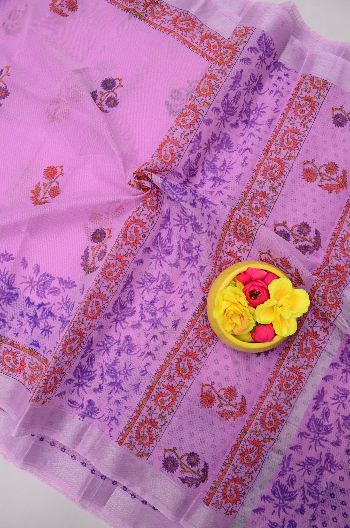 Premium Handblock Printed Floral Saree Purple
