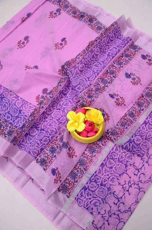 Premium Handblock Printed Saree with Matching Blouse (14 color variants)