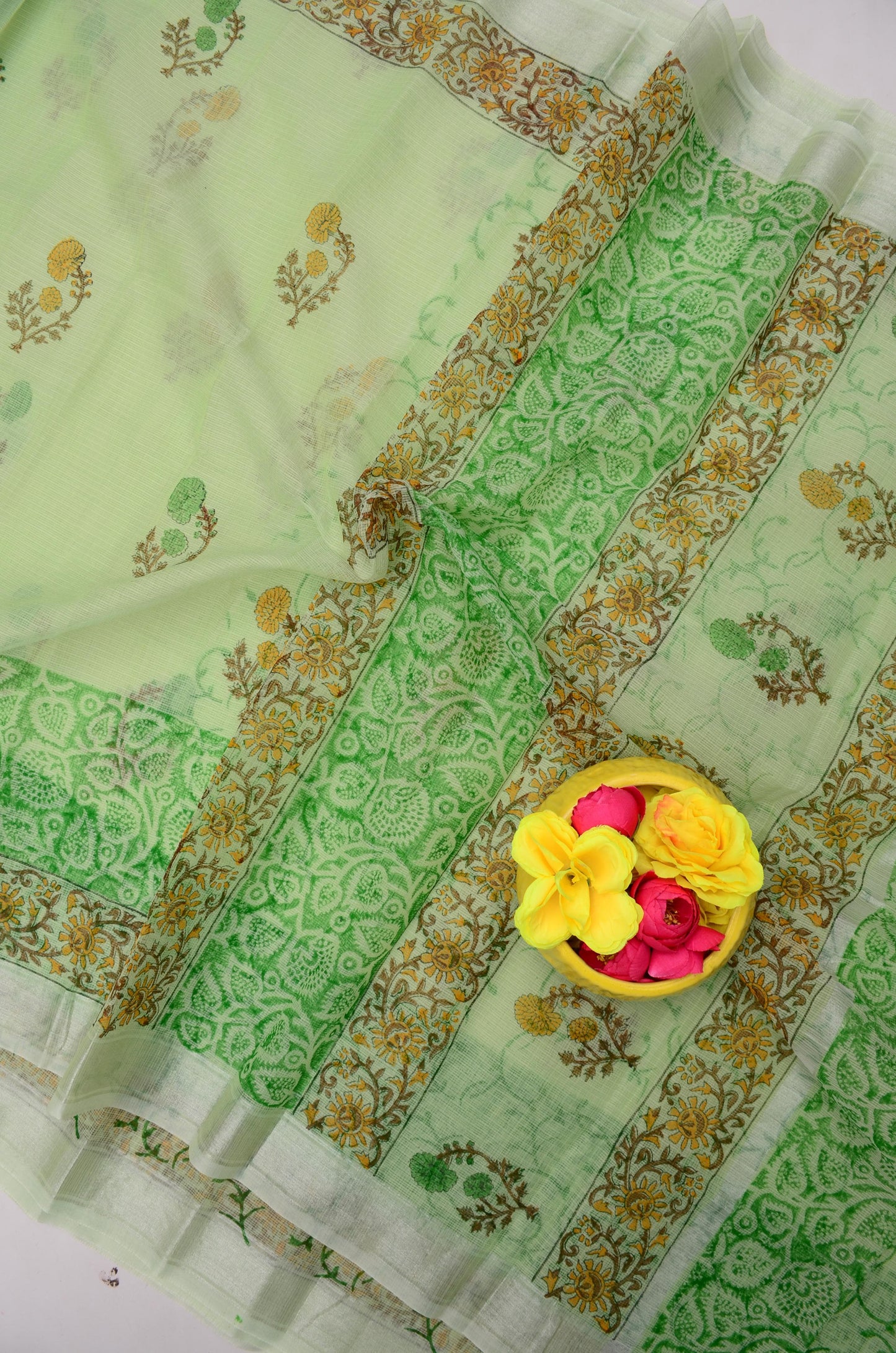 Premium Handblock Printed Saree with Matching Blouse (14 color variants)