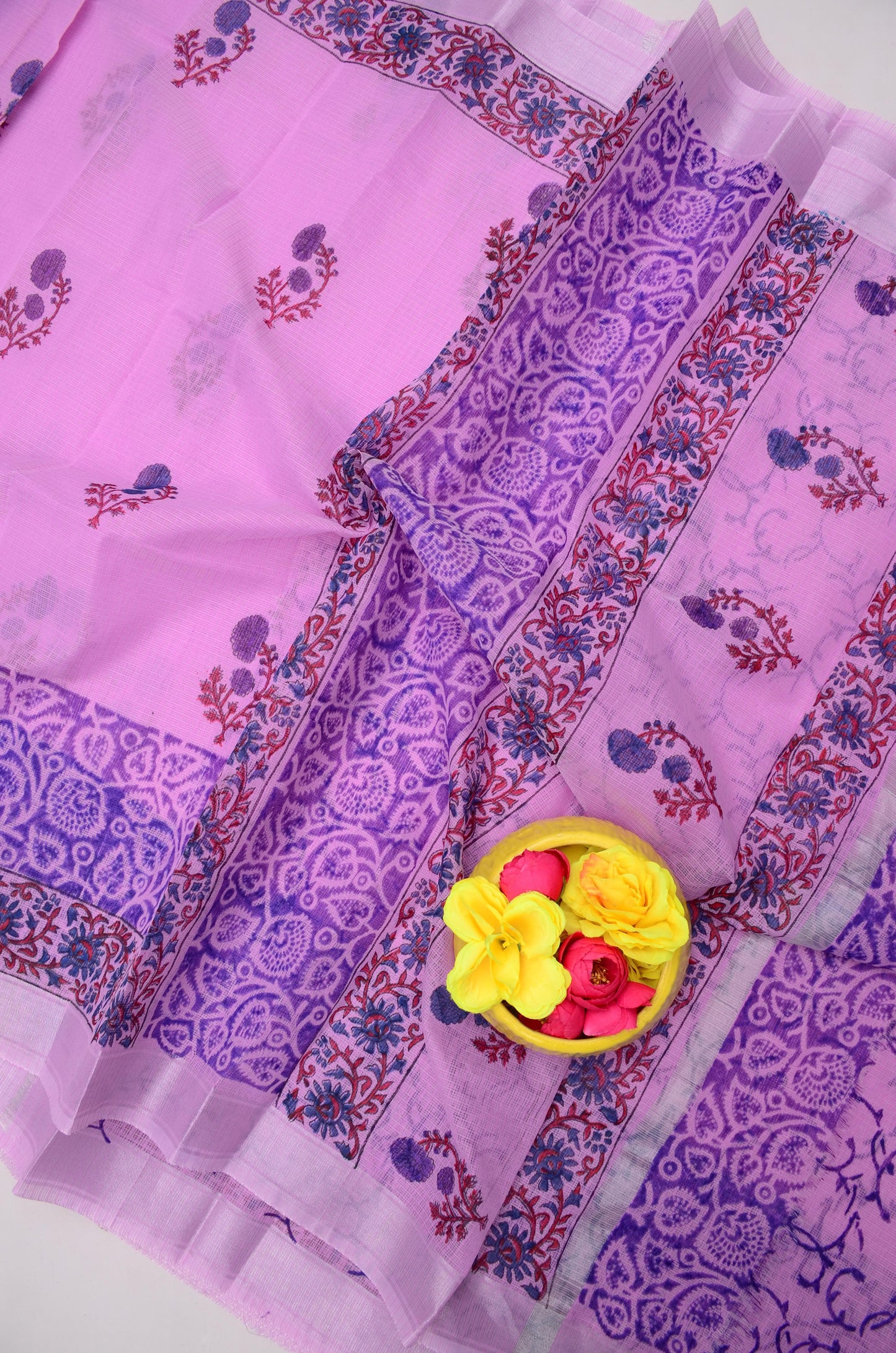 Premium Handblock Printed Saree with Matching Blouse (14 color variants)
