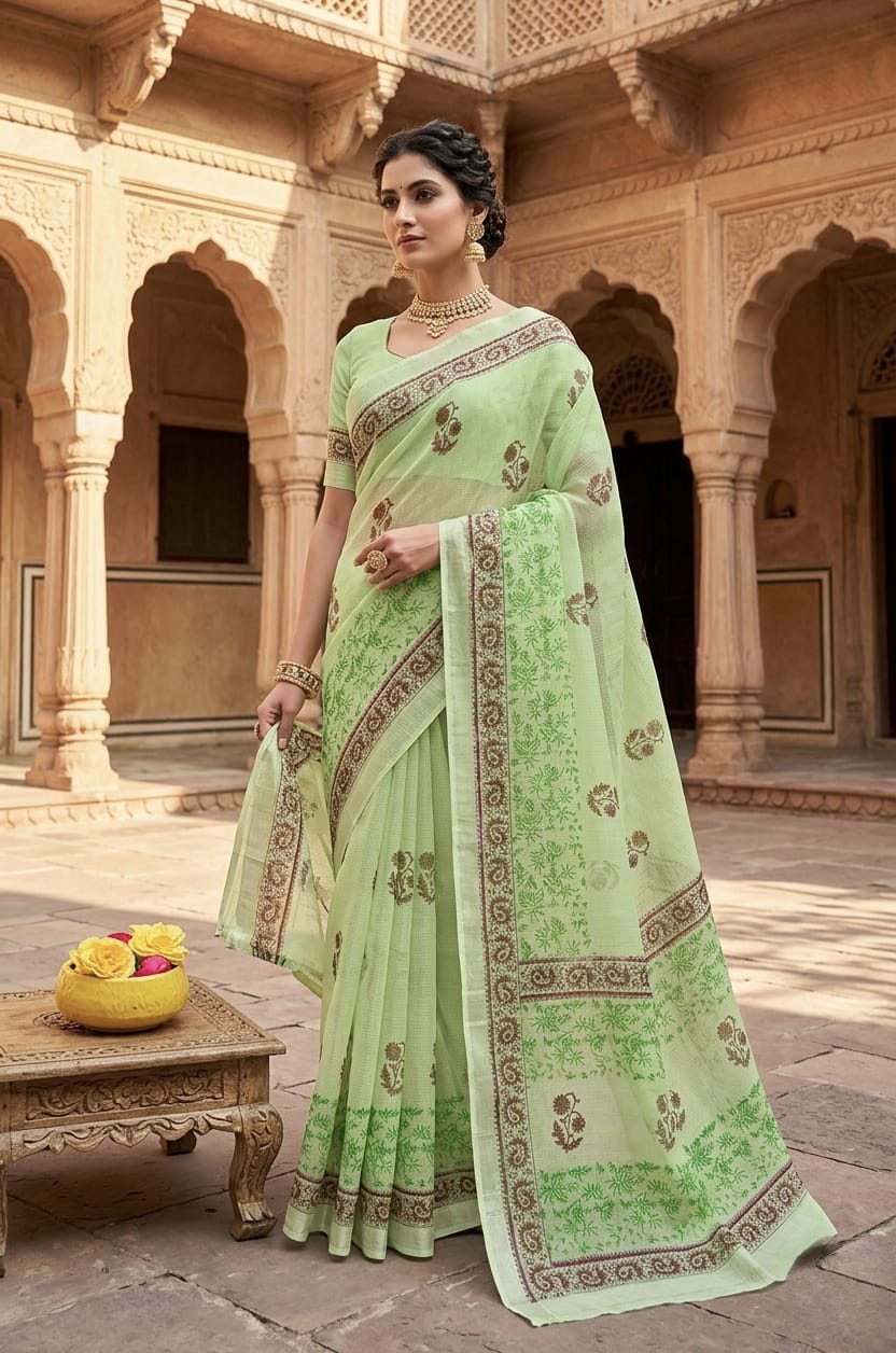 Premium Handblock Printed Floral Saree ( 4 colors )