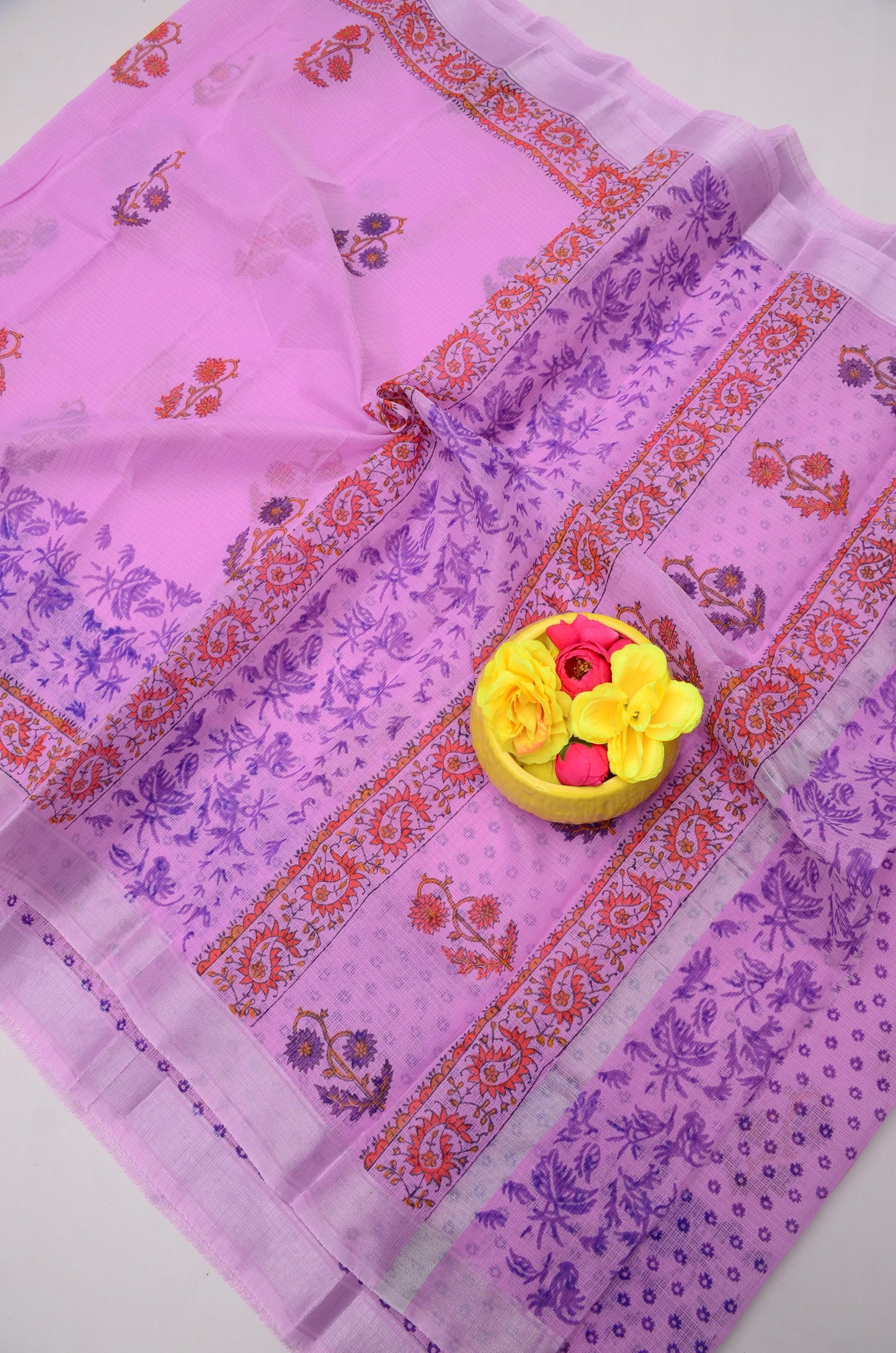 Premium Handblock Printed Floral Saree Purple
