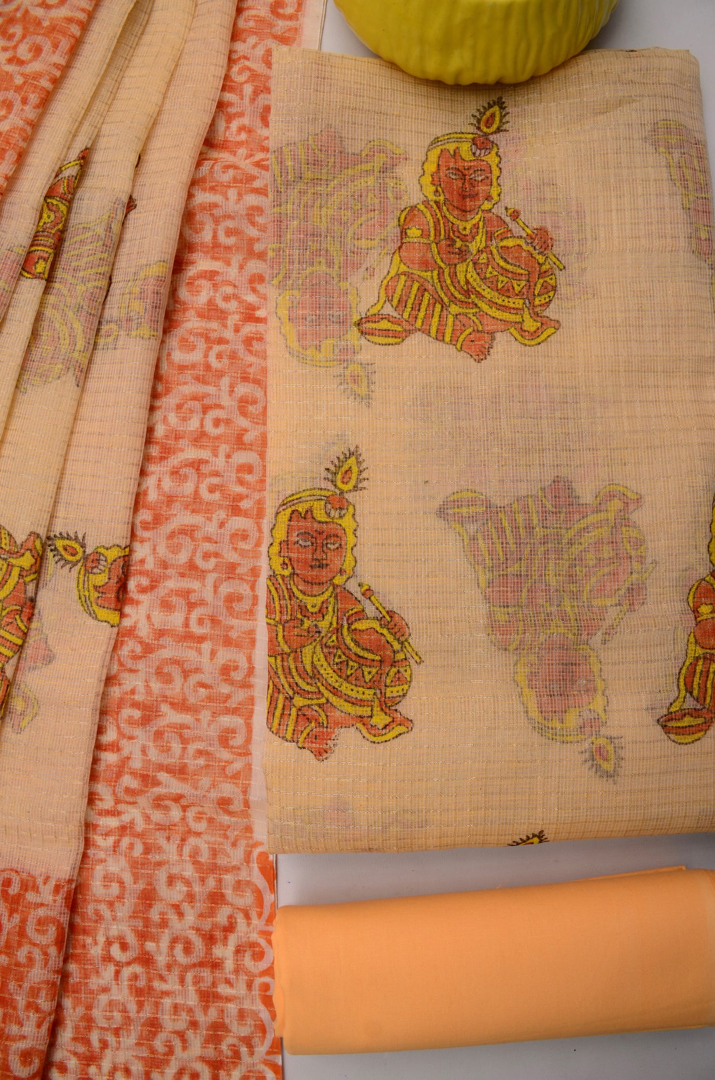 Janmashtami Special Kota Doria Tissue Suit Set with Dupatta – Cream Beige