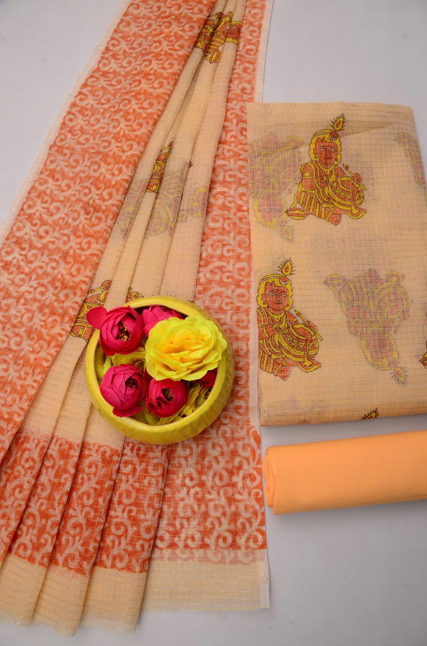 Janmashtami Special Kota Doria Tissue Suit Set with Dupatta – Cream Beige