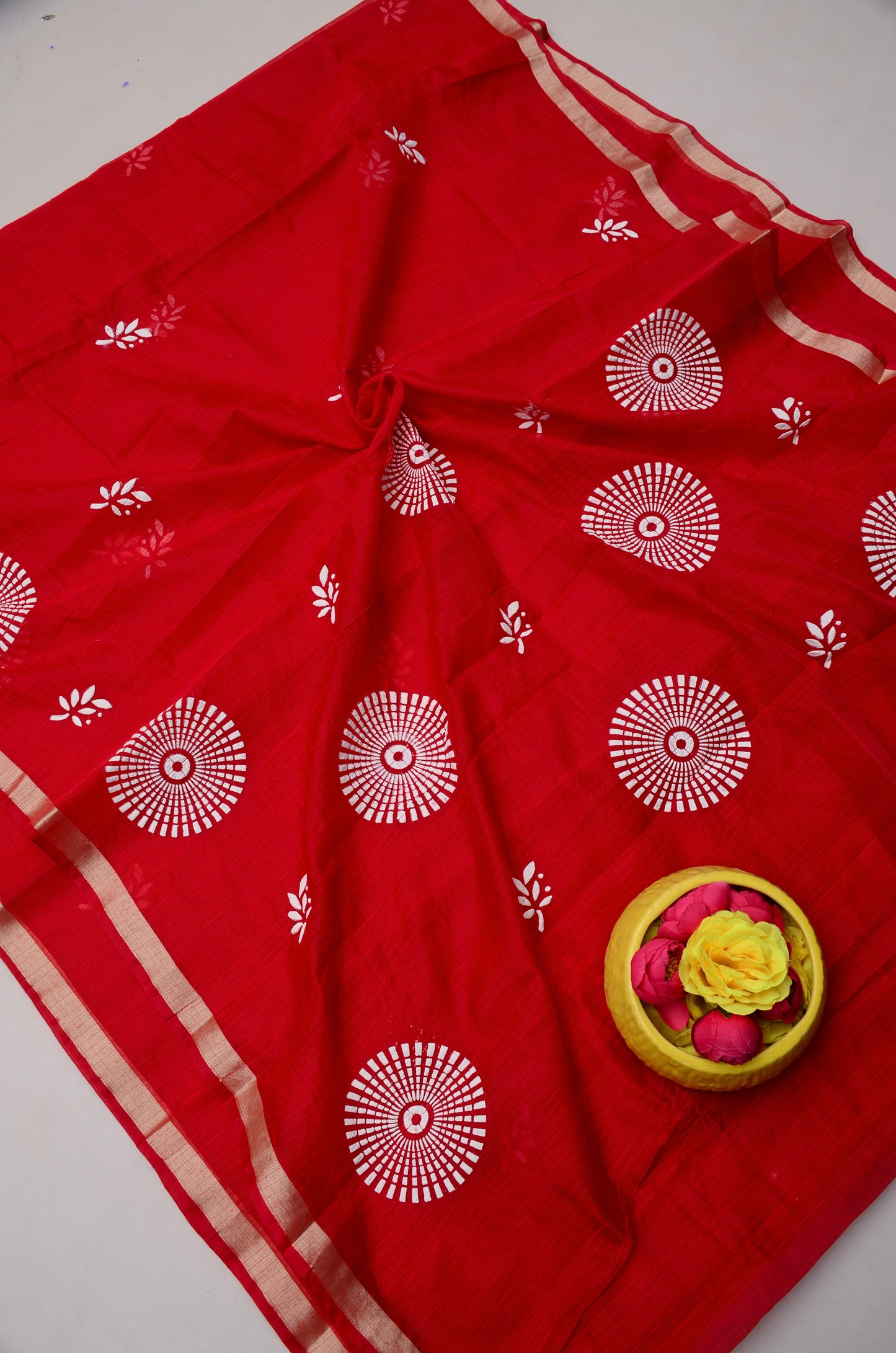 Red Floral Print Kota Doria Saree | Lightweight Ethnic Wear