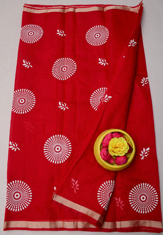 Red Floral Print Kota Doria Saree | Lightweight Ethnic Wear
