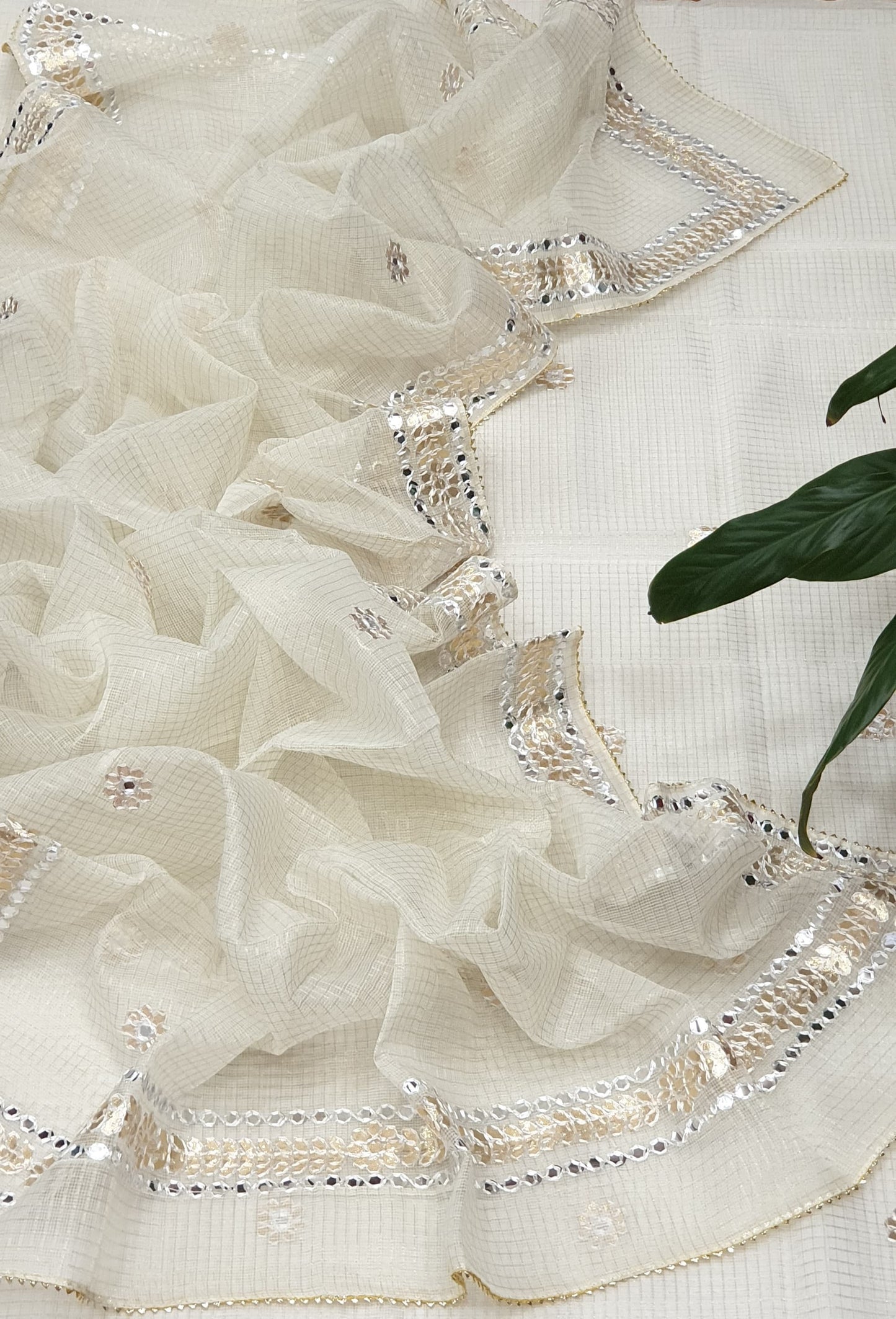 Mirror-Work 3-Piece Unstitched Suit White