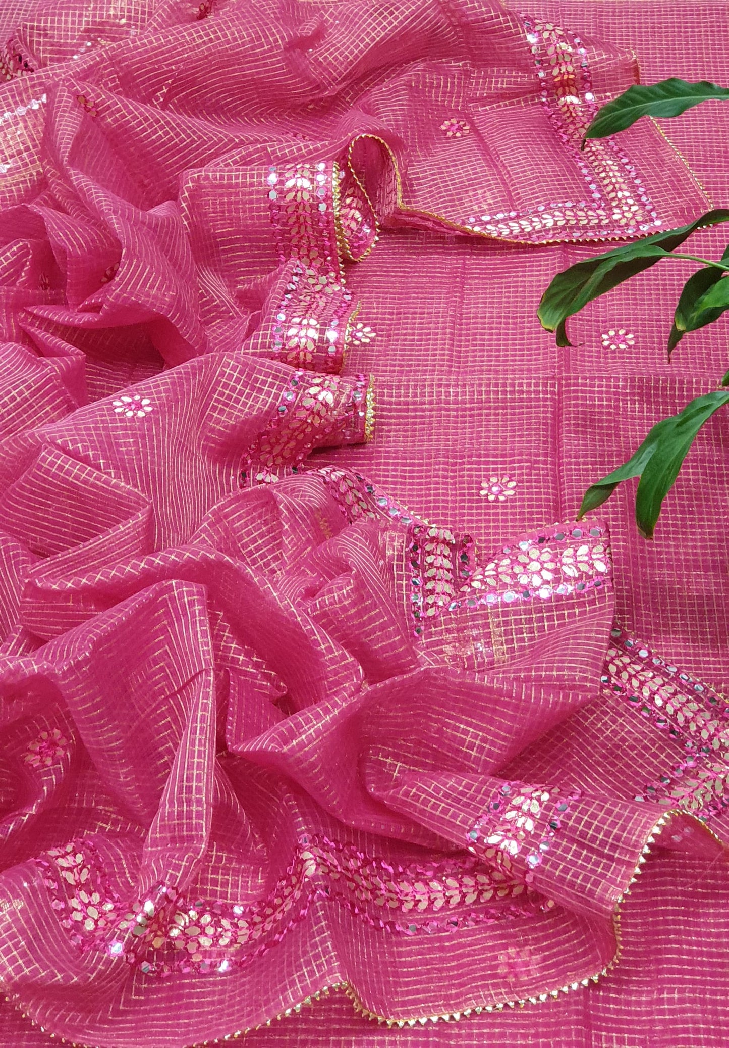 Mirror-Work 3-Piece Unstitched Suit Pink