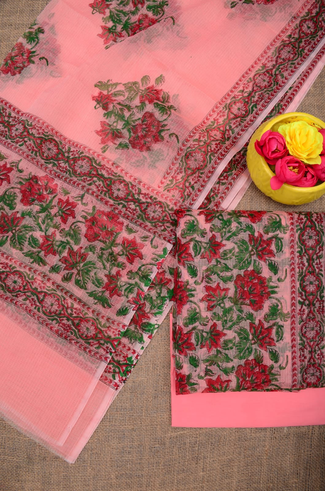 Hand block Printed Floral Suits Pink