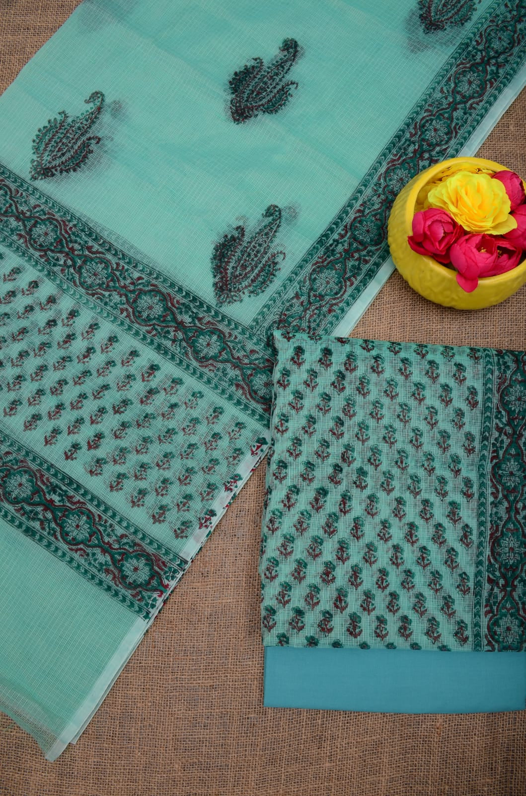 Classic Hand block Printed Paisley Suit Blue