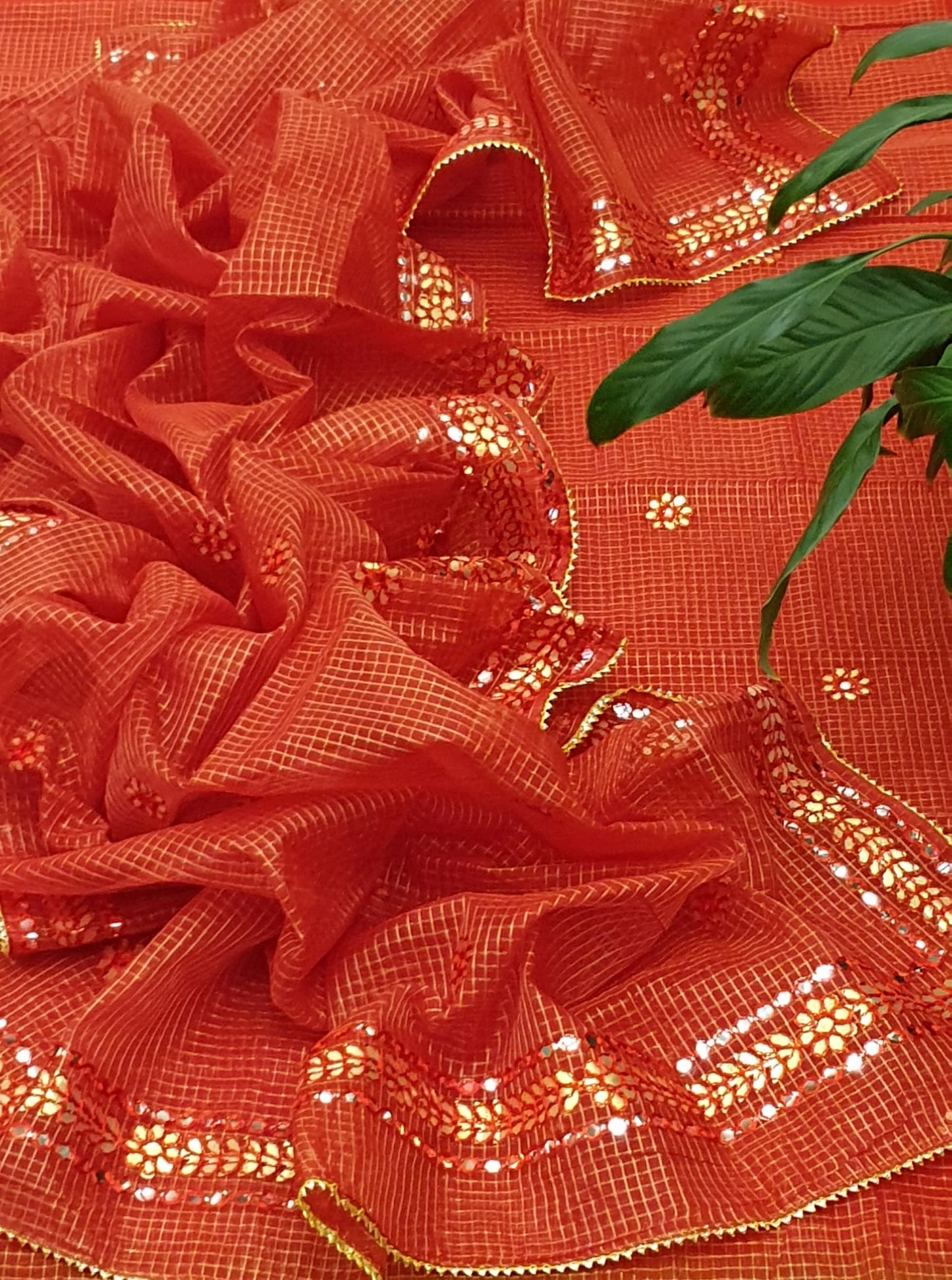Mirror-Work 3-Piece Unstitched Suit Orange