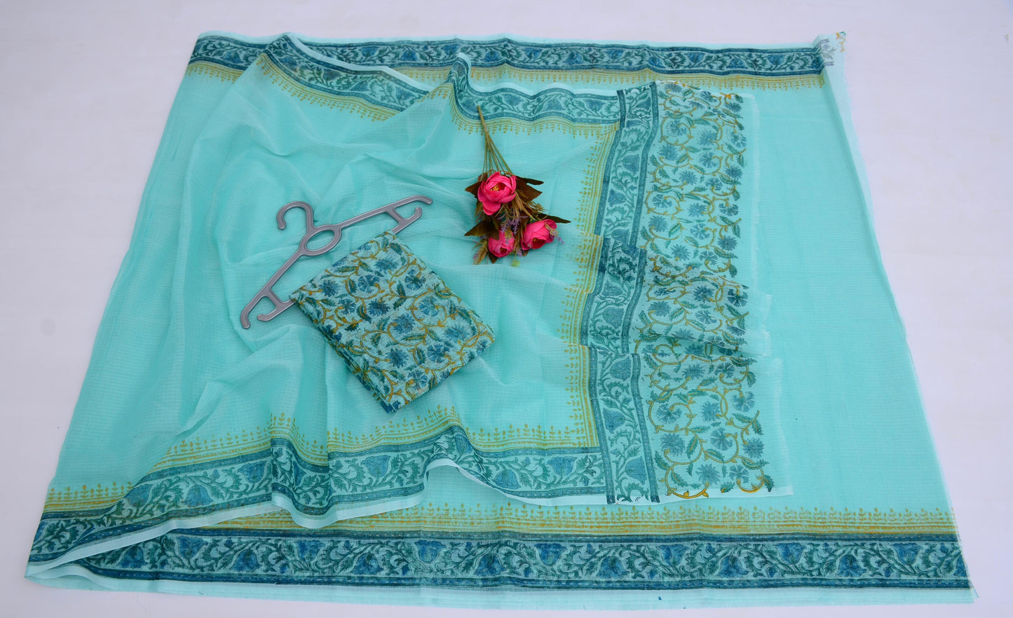 Hand block Printed Saree with Running Blouse (6 color variants)