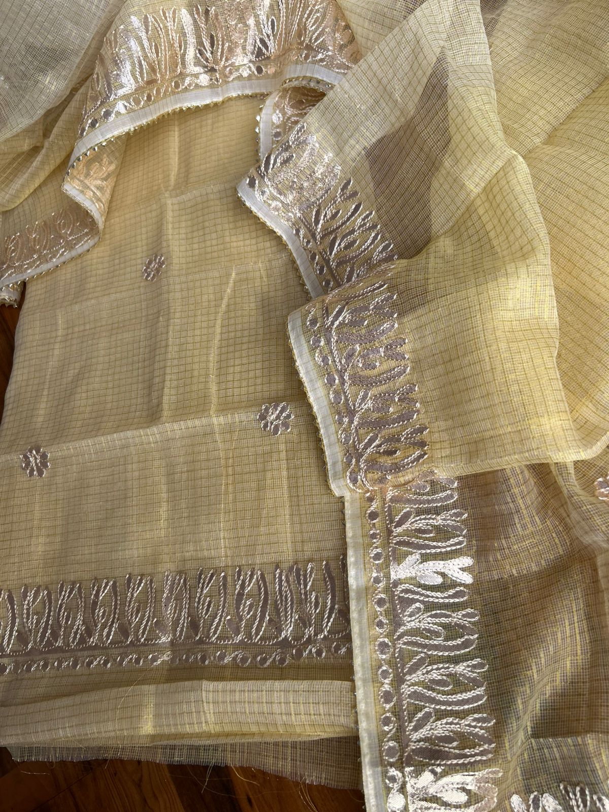 Mirror-Work 3-Piece Unstitched Suit yellow