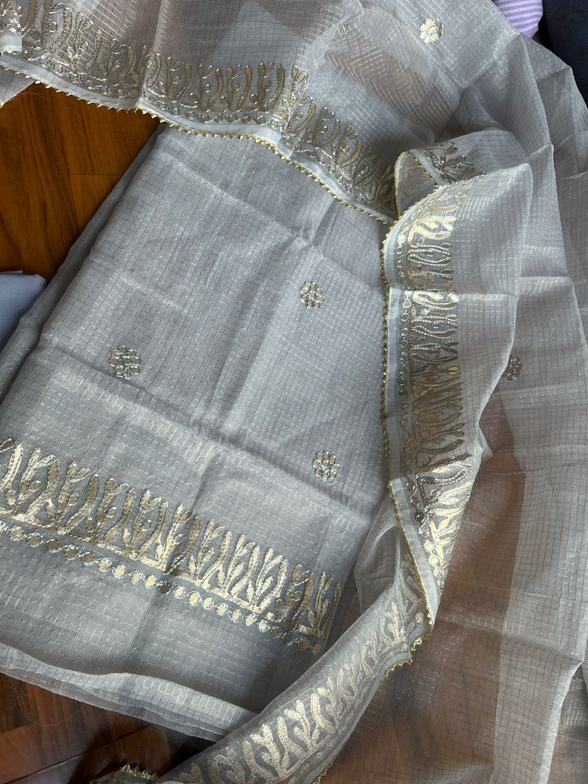 Mirror-Work 3-Piece Unstitched Suit Grey