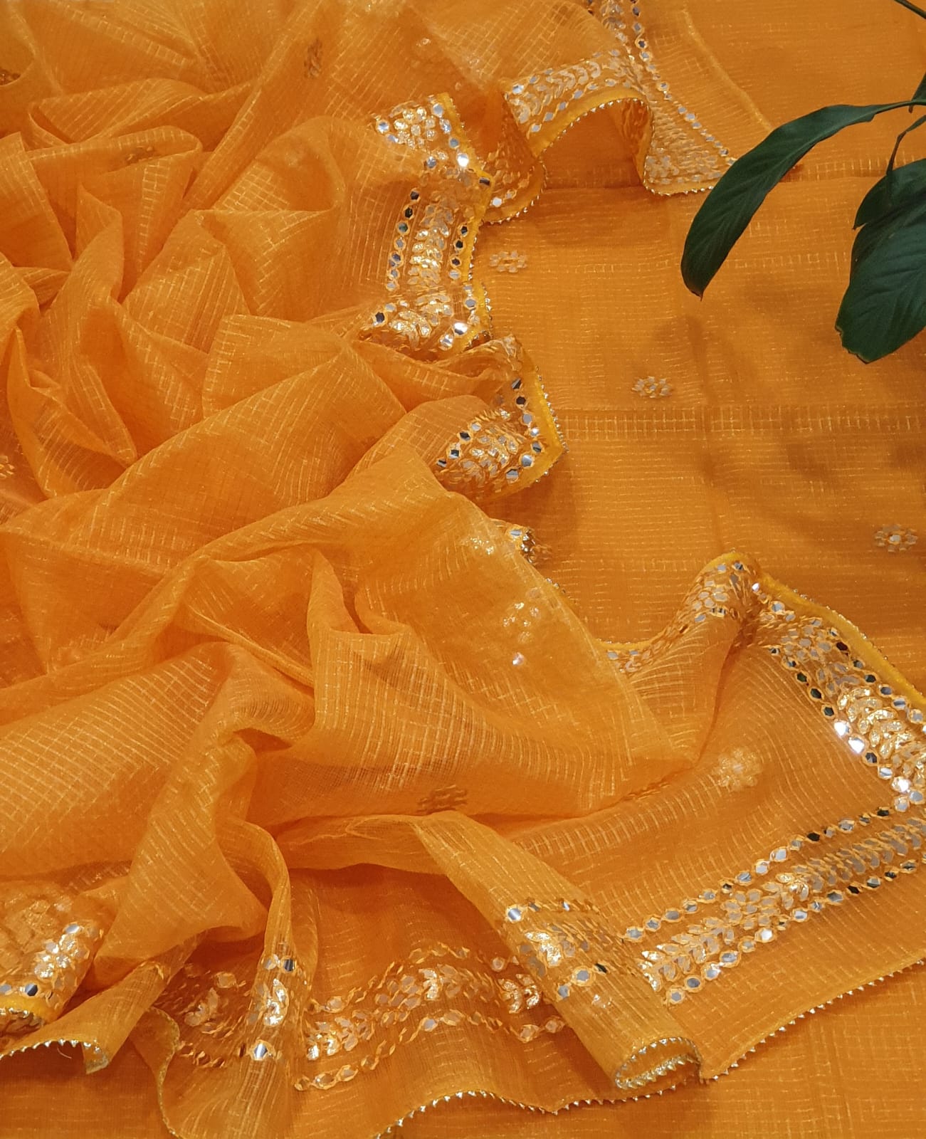 Mirror-Work 3-Piece Unstitched Suit Bright Yellow