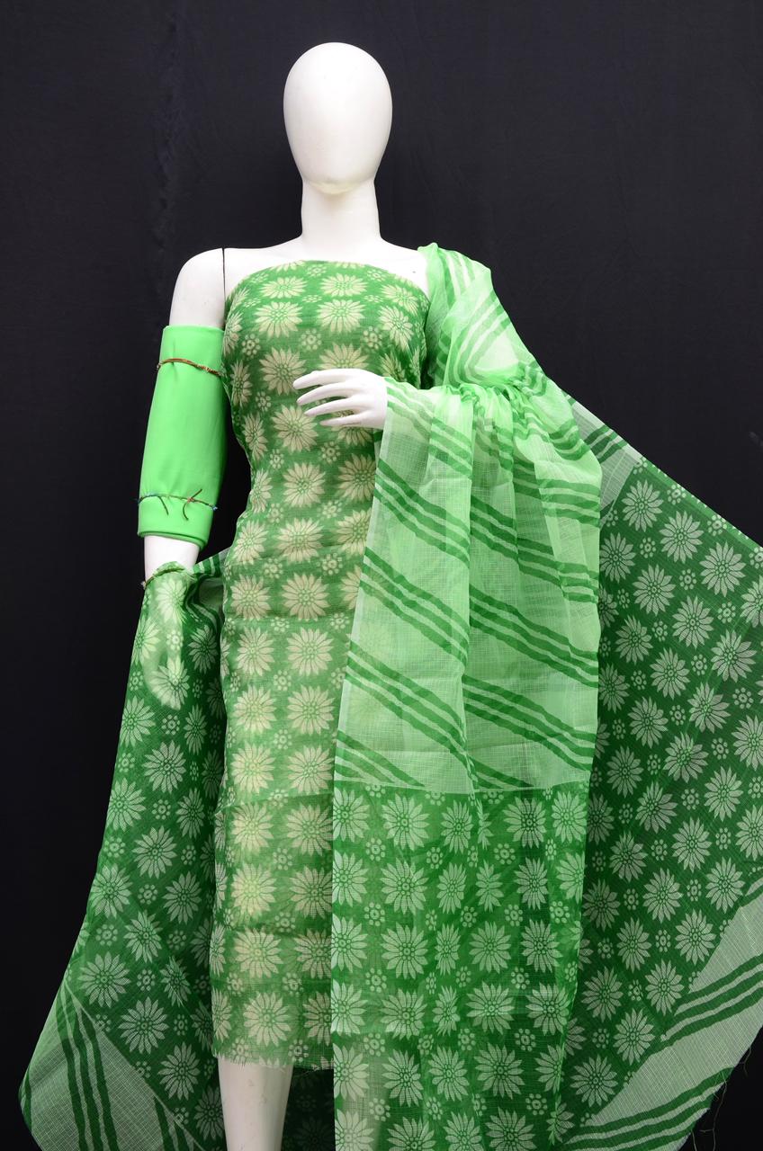Premium Light Green Kota Doria Printed Suit Set for Women