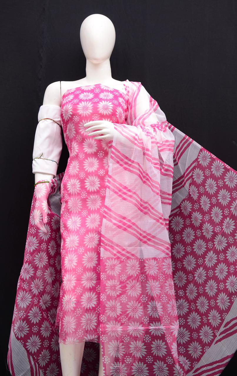 Elegant Light Pink Kota Doria Suit with Top Dupatta Bottom