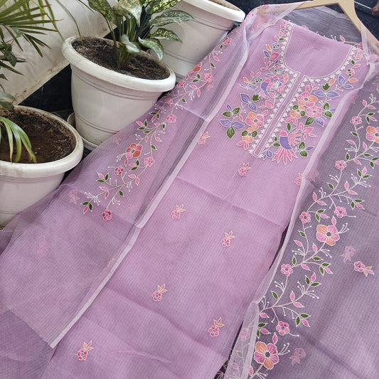 Premium Lavender Kota Doria Embroidery Suit Set for Women