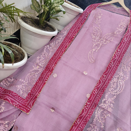 Traditional Dusty Purple Kota Doria Gota Patti Dress Material for Women