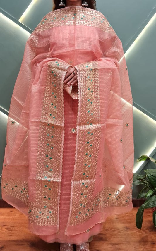 Elegant Dusty Pink Kota Doria Suit Set with Gota Patti Work