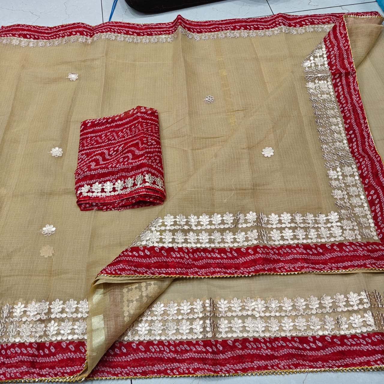 Elegant Light Khaki Kota Doria Gota Patti Saree for Women