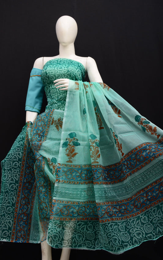 Festive Wear Mint Green Kota Doria Suit Set with Dupatta