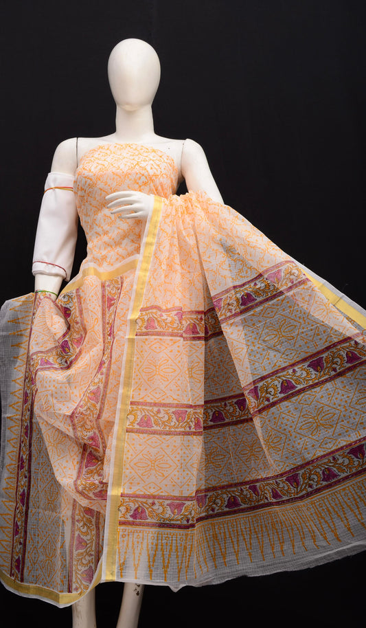 Designer Cream Kota Doria Hand Block Print Suit Collection